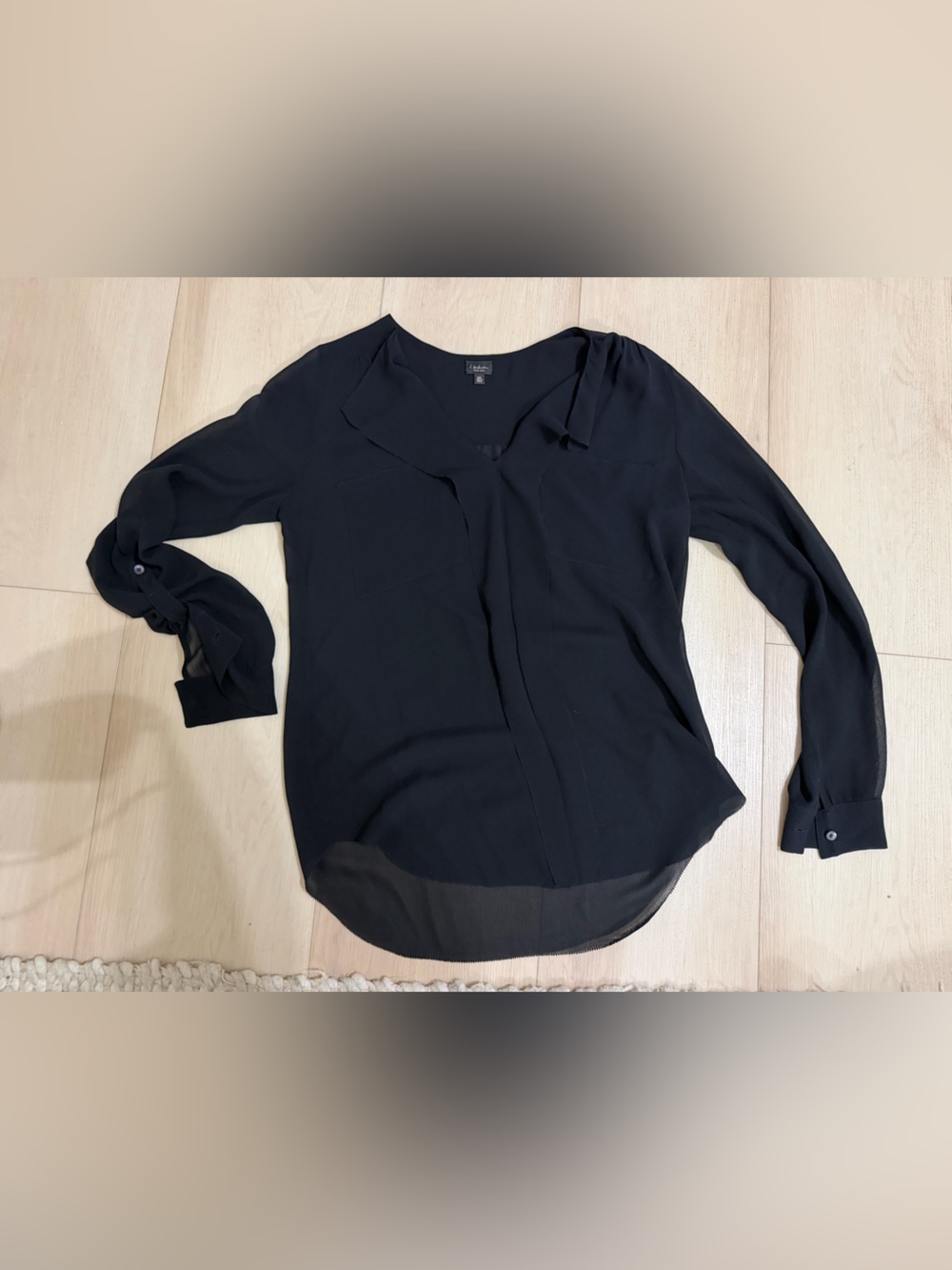 Silk Babaton Black Long-Sleeve V-Neck Blouse